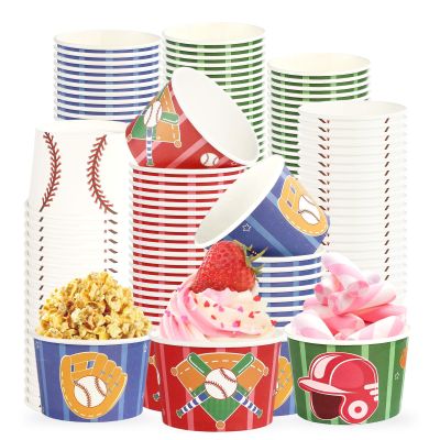 120 Pcs Baseball Party Ice Cream Cups 12oz Disposable Baseball Paper Dessert Snack Bowls Sports Theme Food Yogurt Cup Containers for Hot or Cold Food Soup Candies Birthday Baby Shower Gameday Supplies