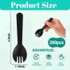 Simpldell 200Pcs Mini Plastic Sporks Individually Wrapped, 4.2Inch Black Disposable Spoon Fork Utensils Combo for Kids Parties, Office Snacks, Catering, Restaurants & To-Go Use view 2