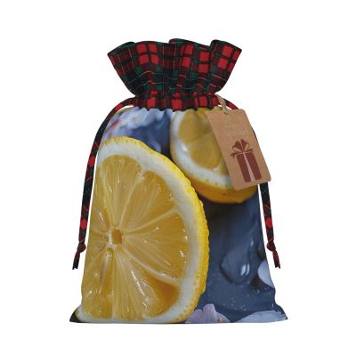 Ruzoap Christmas Burlap Gift Bags with Drawstrings, Lemon And Flower - Christmas Treat Candy Bags for Holiday Party Wrapping Xmas Present - Small