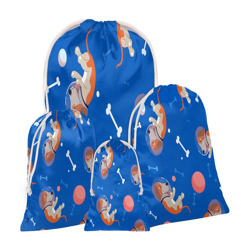 Aglebo Astronaut Dog Bone Ball Reusable Christmas Gift Bag Set with Drawstring 16" x 12" Xmas Treats Bags Funny Design for Party Birthday Xmas Presents Wrapping Bags (1 Pack)