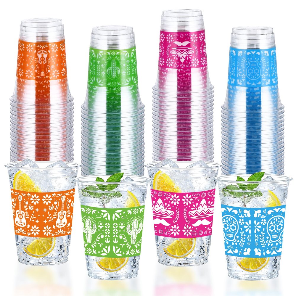 100 Pcs American Flags Plastic Cups 16 oz Red White and Blue Disposable Plastic Cups Coral Clear Cocktail Glasses for Memorial Day 250 Anniversary 4th of July Day Veterans Independence Party Supplies