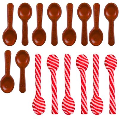 16-Piece Chocolate & Peppermint Candy Cane Edible Spoons, Holiday Hot Cocoa Stirrers Festive Christmas Drink Mixers for Coffee Milk Holiday Gifting Gift Basket Fillers Stocking Stuffer Party Treats