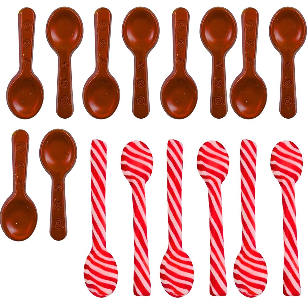 16-Piece Chocolate & Peppermint Candy Cane Edible Spoons, Holiday Hot Cocoa Stirrers Festive Christmas Drink Mixers for Coffee Milk Holiday Gifting Gift Basket Fillers Stocking Stuffer Party Treats