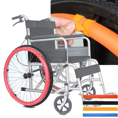 1pair Wheelchair Push Rim Covers, Freely Cut Adjust, Non Slip + Wear Resistant, Rear Wheel Grips Cover, Easy Installation, for Four Seasons (Pink)