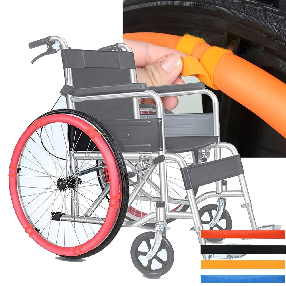 1pair Wheelchair Push Rim Covers, Freely Cut Adjust, Non Slip + Wear Resistant, Rear Wheel Grips Cover, Easy Installation, for Four Seasons (Pink)