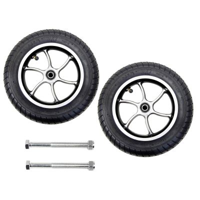 10 Inch Electric Wheelchair Front Wheels, 10x2 Electric Wheelchair Replacement Front Wheel Assembly,Pneumatic Rubber Wheels, Aluminum Hub 12mm/1/2 Bearing (Black 10in/25cm)