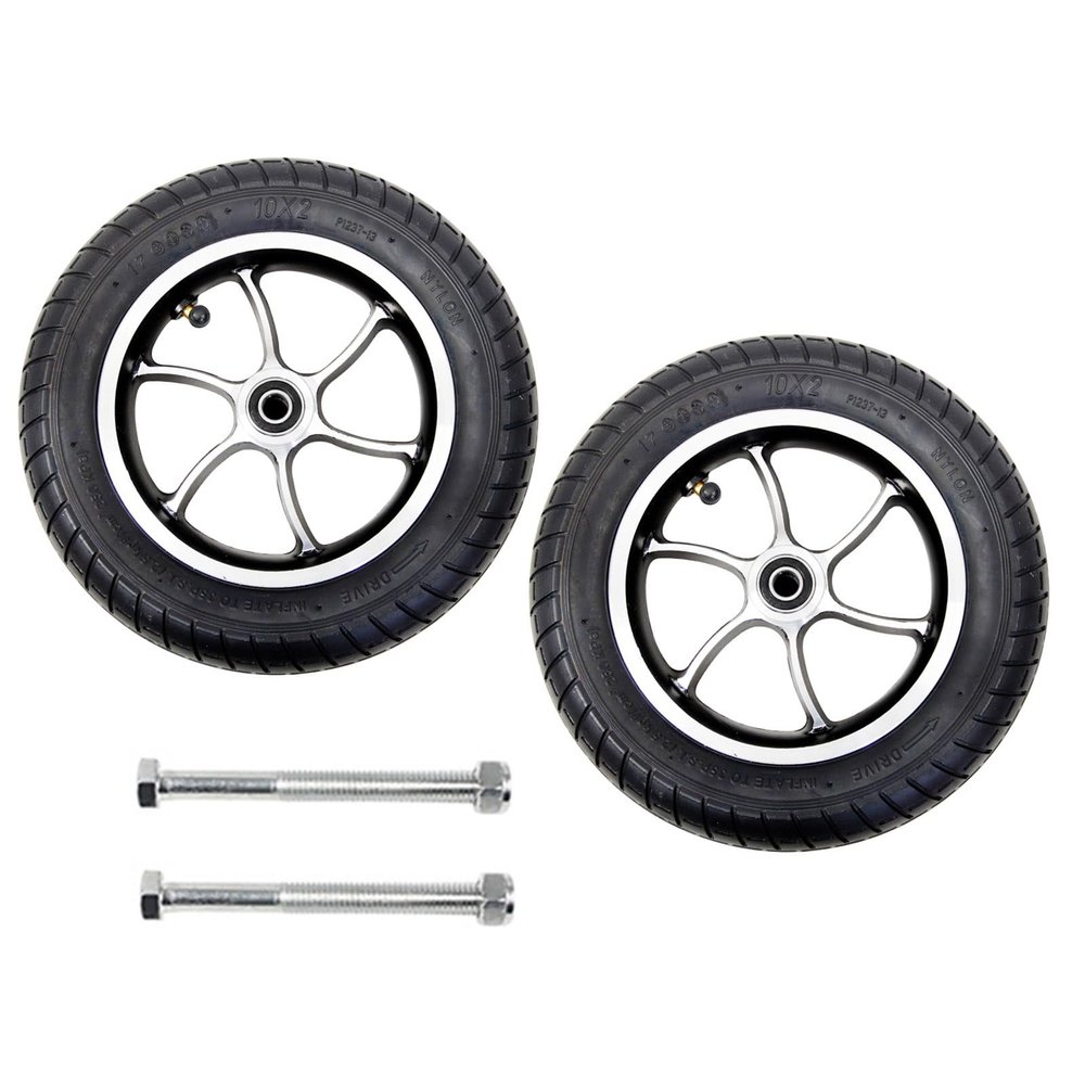 10 Inch Electric Wheelchair Front Wheels, 10x2 Electric Wheelchair Replacement Front Wheel Assembly,Pneumatic Rubber Wheels, Aluminum Hub 12mm/1/2 Bearing (Black 10in/25cm)