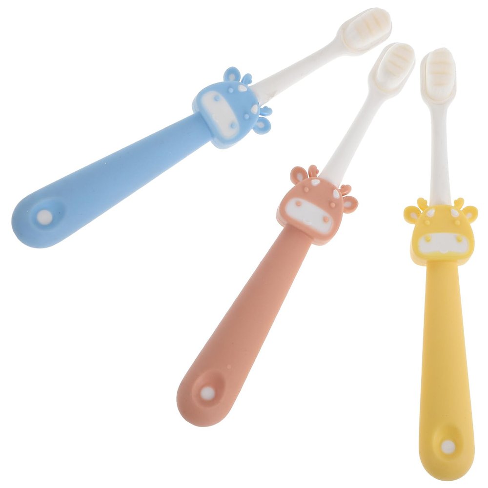 DECHOUS 3pcs Soft Toothbrush with Non-Slip Handle Fine Bristle Gentle Deer Cartoon Design for Boys and Comfortable Gum Massage and Secure Grip for Healthy Oral Care
