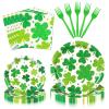 100 Pieces St. Patricks Day Party Tableware Set Shamrock Clover Plates, Napkins and Forks, Green Disposable Dinnerware for Irish Party and Lucky Clover Party Supplies view 1