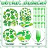 100 Pieces St. Patricks Day Party Tableware Set Shamrock Clover Plates, Napkins and Forks, Green Disposable Dinnerware for Irish Party and Lucky Clover Party Supplies view 3