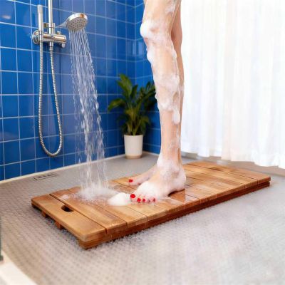 MZGTYW29in33in,Waterproof & Anti-Slip Teak Wood Floor Mat, Easy to Clean, for Bathroom, Bathtub, Spa, Sauna, Pool, Indoor and Outdoor Use(Oiled Finish)