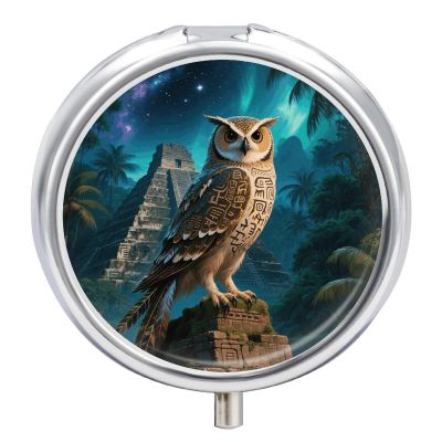 Maya Owl Metal Pill Box - 3 Compartment Mini Portable Pill Organizer for Purse & Pocket, BPA-Free Travel Pill Case for Vitamins, Medication, Supplements