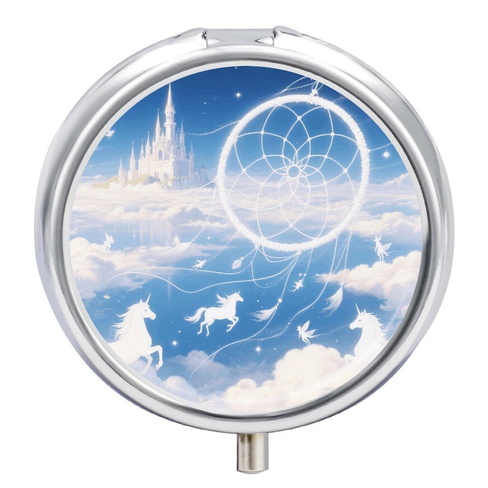Fantasy Dream Catcher Metal Pill Box - 3 Compartment Mini Portable Pill Organizer for Purse & Pocket, BPA-Free Travel Pill Case for Vitamins, Medication, Supplements