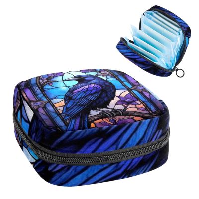 Sanitary Napkin Storage Bag, Crow Portable Period Pouch with Zipper, Reusable Sanitary Pads Bag, Tampons Holder for Purse for School