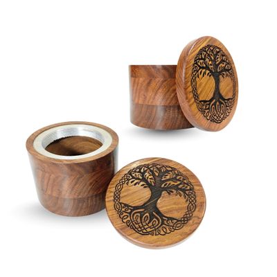 Handcrafted Urn for Human Ashes Round Wooden Cremation Keepsake with Tree of Life Engraving. (4.5" D 3.5" H)