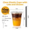 100 sets clear disposable Plastic Cups with Lids straws,Sturdy Food Safe Plastic Iced Coffee cups for cold water,iced coffee,smoothies,milkshakes,icecream cold drinks to go (10, Fluid Ounces) view 2