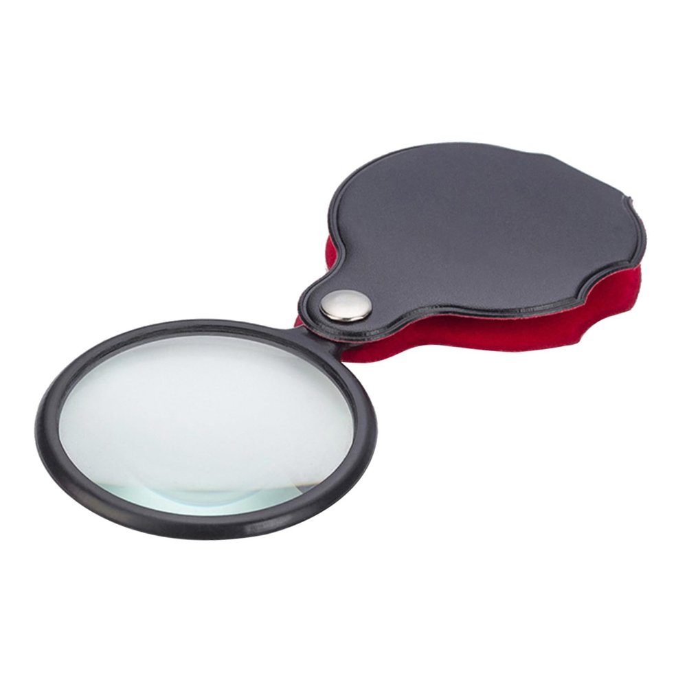 TIDTALEO 5pcs Folding Handheld Magnifying Glass with Protective Case Portable Mini Leather Pocket Loupe for Reading Crafts Jewelry Viewing Black