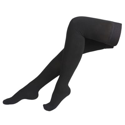 FONDOTIN Elastic Knee High Compression Socks for Women Thigh High Stretchable Stockings with Open Toe Graduated Pressure for Muscle Support and Venous Relief Comfortable Black Xl