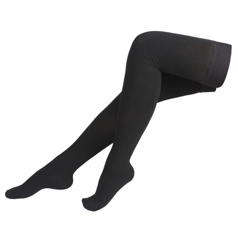 FONDOTIN Elastic Knee High Compression Socks for Women Thigh High Stretchable Stockings with Open Toe Graduated Pressure for Muscle Support and Venous Relief Comfortable Black Xl