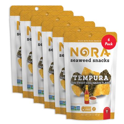 NORA Tempura Seaweed Snack, Sweet Chili Flavor, 40g Pouch (Pack of 6) Crispy, Savory, Spicy Seaweed Snack, Gluten-Free, Light & Crunchy Asian Snack