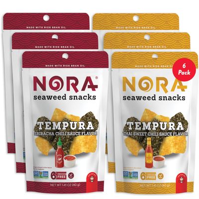 NORA Tempura Spicy Seaweed Snack Variety Pack, Sweet Chili & Sriracha Flavors, 40 g Pouches (Pack of 6) Crispy, Savory, Spicy Seaweed Snack