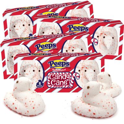Candy Cane Peeps Marshmallow Chicks, Festive Holiday Peppermint Treats, Christmas Dessert Toppers or Stocking Stuffers, 5 Count Sleeves (Pack of 4)