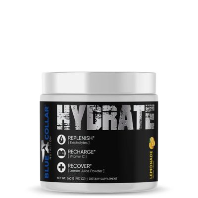 BLUE COLLAR NUTRITION Hydrate Advanced Hydration Powder - Flavored Electrolyte Drink Mix for Optimal Sports Performance and Vitality 30 Servings (260 g, Lemonade)