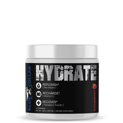 BLUE COLLAR NUTRITION Hydrate Advanced Hydration Powder - Flavored Electrolyte Drink Mix for Optimal Sports Performance and Vitality 30 Servings (260 g, Strawberry)