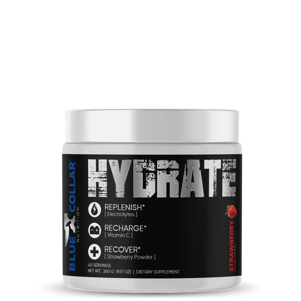 BLUE COLLAR NUTRITION Hydrate Advanced Hydration Powder - Flavored Electrolyte Drink Mix for Optimal Sports Performance and Vitality 30 Servings (260 g, Strawberry)