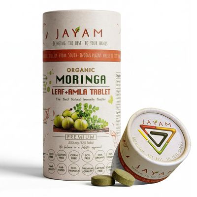 JAYAM Organic Moringa Leaf + Amla Tablets | Two Superfood Botanical Blend | Immunity, Energy, Radiant-Skin & Digestion Support | Vegan, Non-GMO | 120 Tablets | 2-Month Supply | Clean & GMP Certified