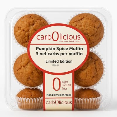 Low Carb Pumpkin Spice Muffins 6 Pcs (1-Pack) by Carb-o-licious - Delicious Keto Mini Muffins Only 2 Net Carbs, 9g Protein - Sugar Free Cupcake Style Healthy Snack Made, Almond Flour, Low-Carb Treat