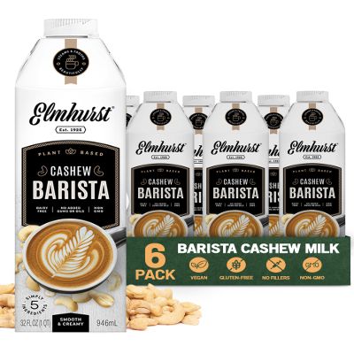 Elmhurst 1925 Cashew Milk Barista Edition 32oz (6-Pack) Plant-Based, Vegan, Dairy-Free, Kosher, Gluten-Free, Non-GMO, Froths for Lattes & Iced Coffee, 3g Protein per Serving, Simple Ingredients