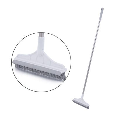 ZJchao 2 in 1 Floor Scrub Brush with Window Squeegee Rotatable Long Handle Corner Brush for Kitchen Bathroom Tile Glass (White)