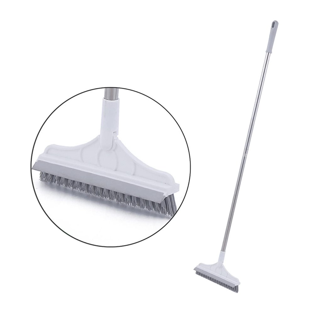 ZJchao 2 in 1 Floor Scrub Brush with Window Squeegee Rotatable Long Handle Corner Brush for Kitchen Bathroom Tile Glass (White)