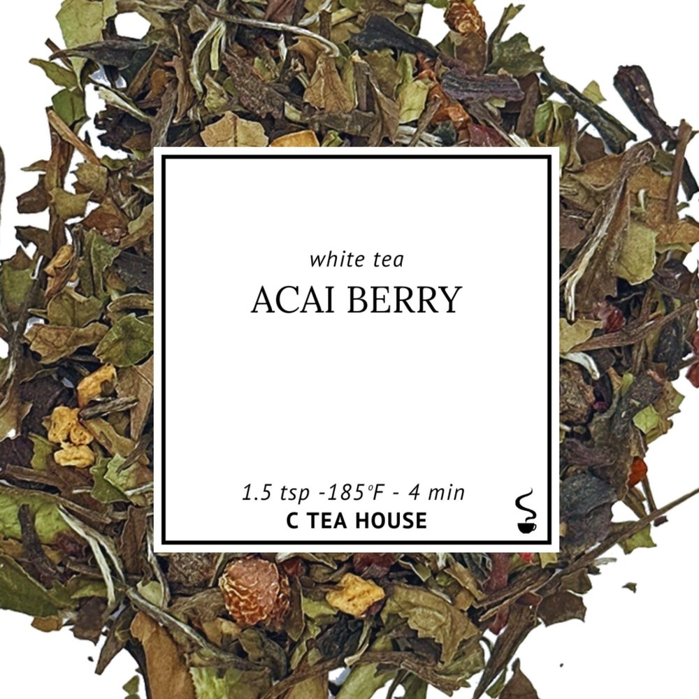 C Tea House Acai Berry White Tea Loose Leaf Tea Low Caffeine, White Tea with Blueberries, Elderberries & Natural Acai Flavor 1Lb Resealable Pouch