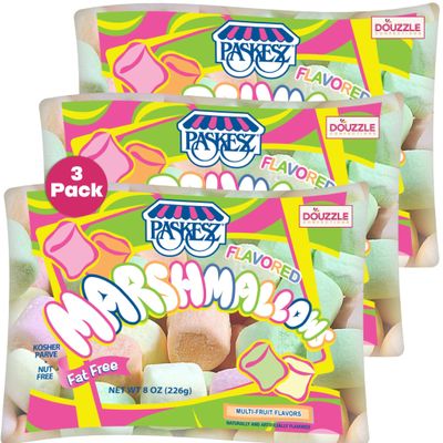 DOUzzle Large Multi-Fruit Flavored Colored Marshmallows - Big Soft Marshmallows for Smores, Roasting, Campfires & Snacking (8 OZ, 3 Pack) Nut Free, Gluten Free, Fat Free - Kosher Parve