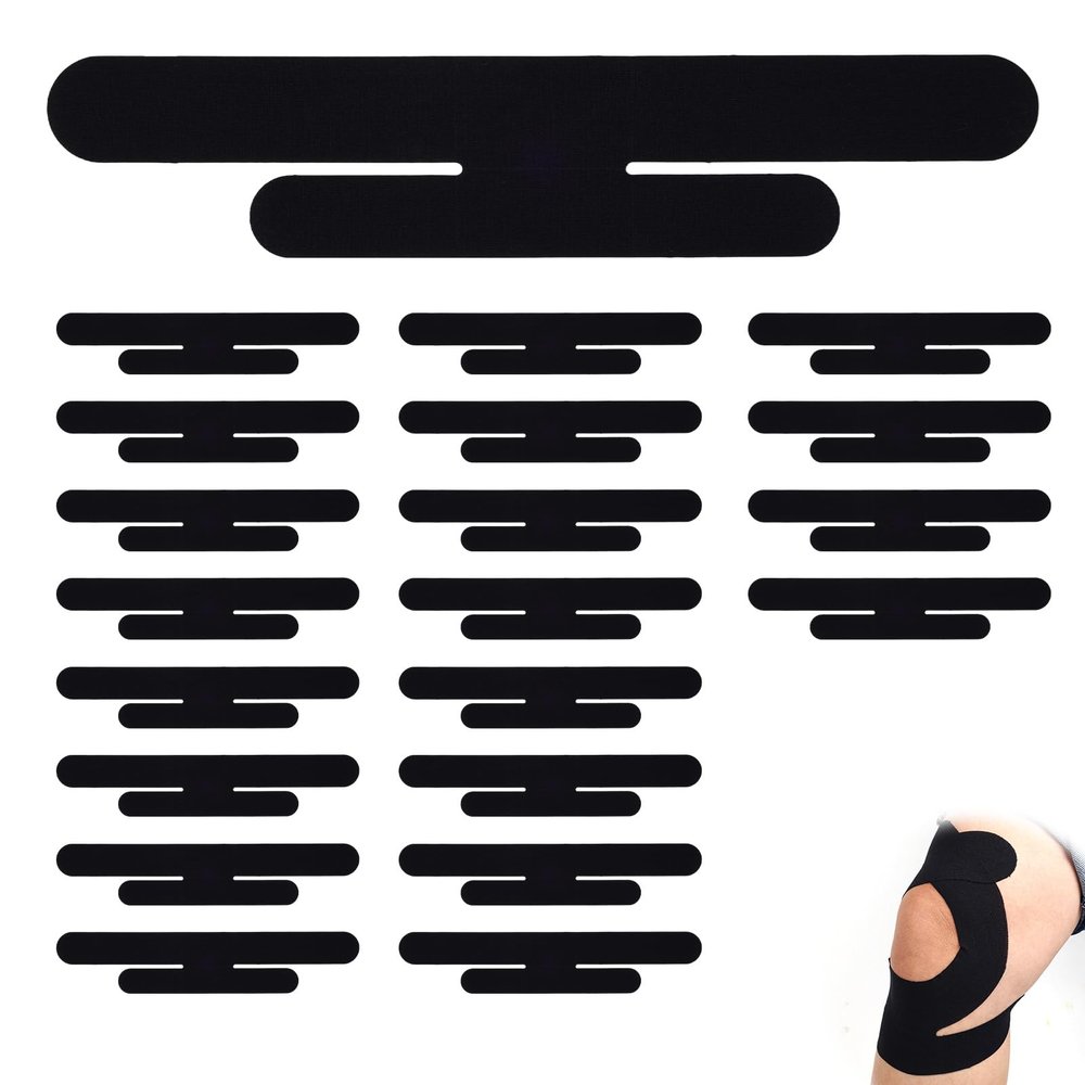 20pcs Precut Kinesiology Tape for Knees,Breathable Kinetic Sports Patch Waterproof Latex Free Athletic Muscle Tape Elastic Compression Strips Protector for Knee Support & Stability(Black, Style 2)