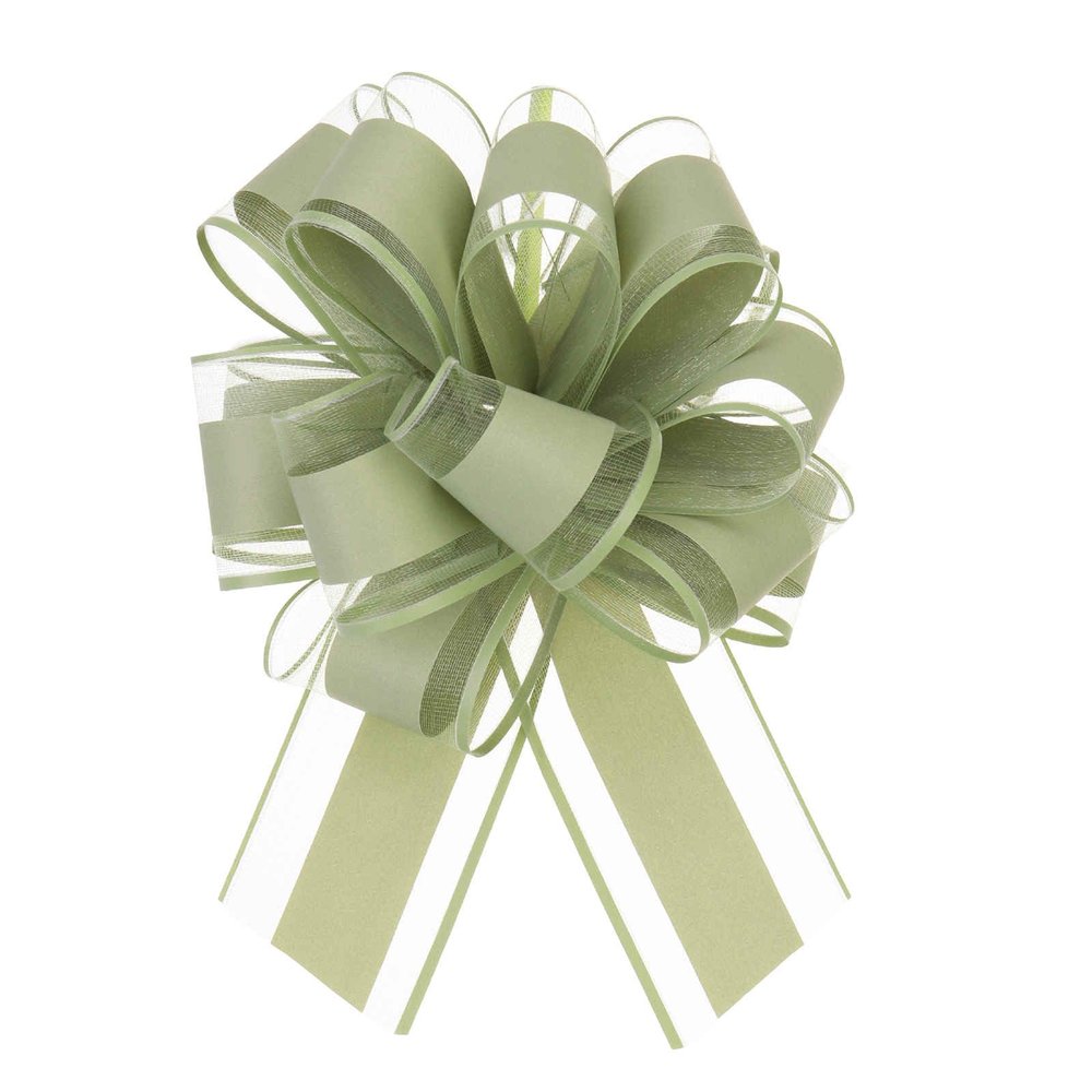 MECCANIXITY 5 Pcs 4 Inch Large Big Pull Bow Organza Gift Wrapping Bows Ribbon for Wedding Car Baskets Presents Christmas Bow, Green