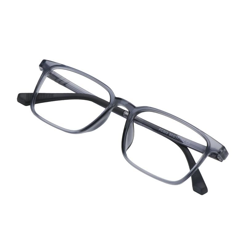 VisionGlobal Blue Light Blocking Glasses, Computer Reading, TV Glasses, Stylish Square Frame (Gray,+4.50 Magnification)