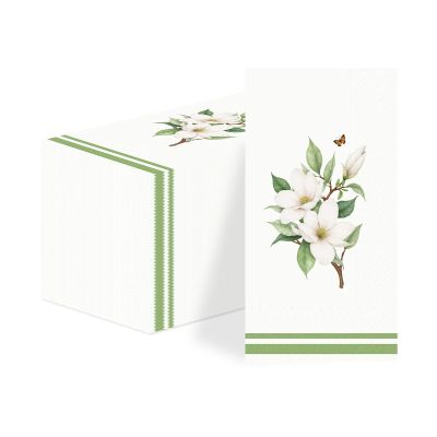 100 Pcs Floral White Magnolia Paper Napkins 3 Ply White Magnolia Disposable Absorbent Hand Towels Vintage Flower Guest Napkins for Spring Summer Wedding Bridal Birthday Bathroom Kitchen Decorations