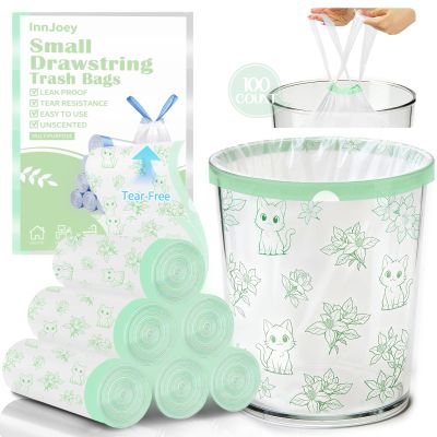 4 Gallon 100PCS Small Drawstring Trash Bags, Floral Printed Design,Thick Pre-separated Garbage Bags Mini Wastebasket can Liners for Bathroom Bedroom Office
