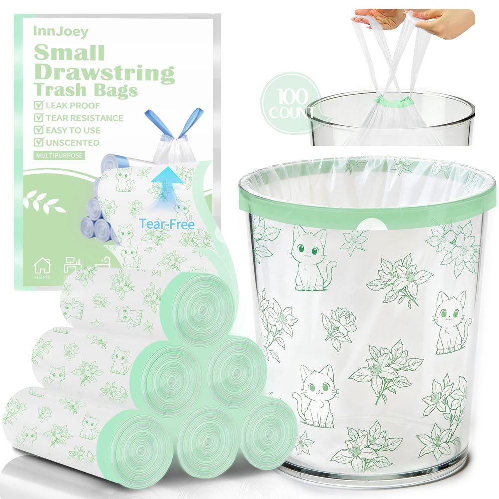 4 Gallon 100PCS Small Drawstring Trash Bags, Floral Printed Design,Thick Pre-separated Garbage Bags Mini Wastebasket can Liners for Bathroom Bedroom Office
