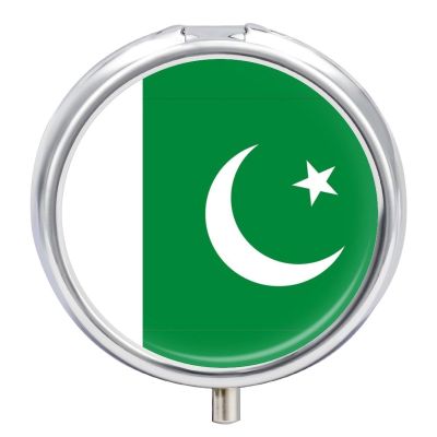 Round Pill Box 3 Compartment, Novelty Republic of Pakistan Flag Printing Travel Small Pill Case Portable Metal Medicine Container Vitamin Organizer for Purse Pocket