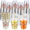 Jingmore 100 Sets Plastic Disposable Cups with Lids and Straws 16 oz for Juice Water Summer Holiday Birthday Baby Shower Supplies (Football) view 1