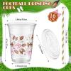 Jingmore 100 Sets Plastic Disposable Cups with Lids and Straws 16 oz for Juice Water Summer Holiday Birthday Baby Shower Supplies (Football) view 2