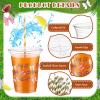 Jingmore 100 Sets Plastic Disposable Cups with Lids and Straws 16 oz for Juice Water Summer Holiday Birthday Baby Shower Supplies (Football) view 3