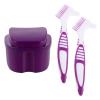 1 Set Teeth Soaking Box with Retainer Cleaning Brush - Denture Soaking Cup False Teeth Holder Box for Cleaning Dentures Retainers Braces Purple view 1