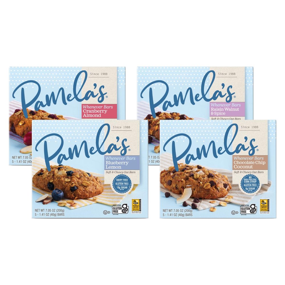 Pamela's Gluten Free Whenever Bars, Cranberry Almond, Raisin Walnut spice, Blueberry Lemon, & Chocolate Chip Coconut, 7.05 Oz (Variety Pack)