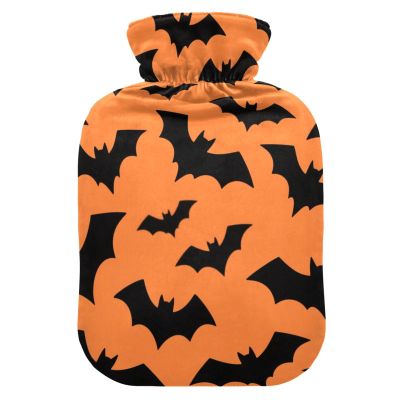 Halloween Bat Black and Orange Travel hot Water Bottle with Soft Cover, 2L Water Bag for Hot and Cold Therapies, Period Cramps