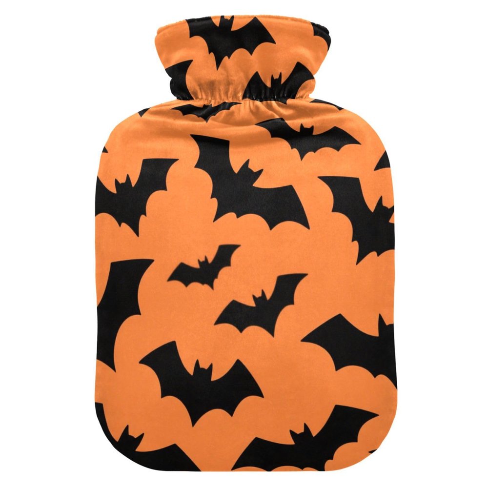 Halloween Bat Black and Orange Travel hot Water Bottle with Soft Cover, 2L Water Bag for Hot and Cold Therapies, Period Cramps